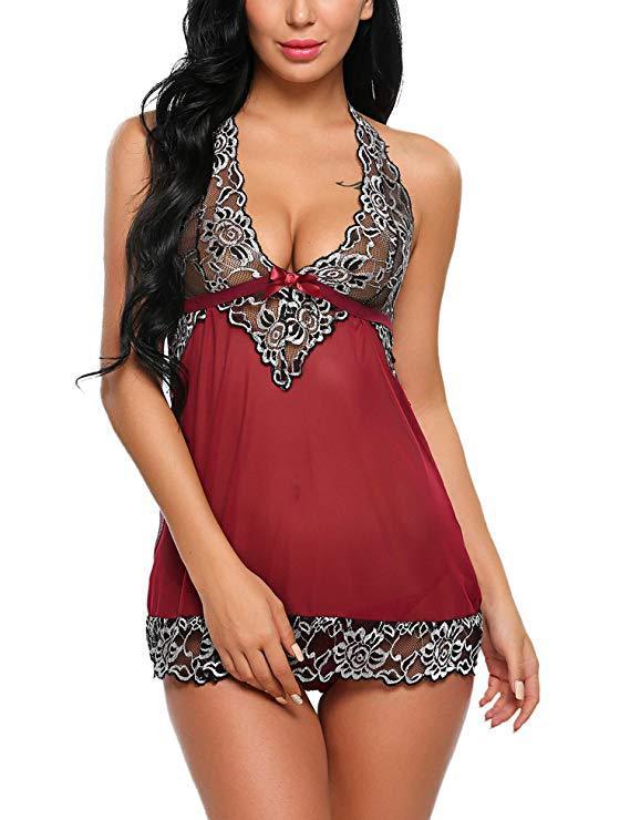 Summer Sexy Women Nightwear V-Neck Lace Lingerie Babydoll - Seprincess