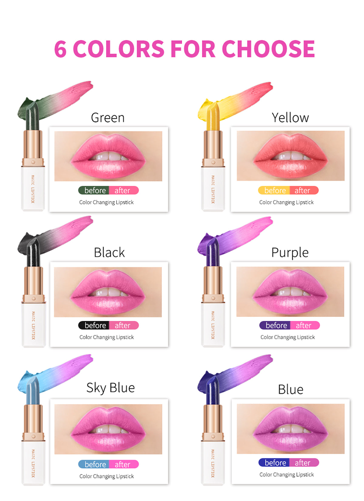 6 Color Magic Lipstick Temperature Color Changing Lip Stain Gloss Moisturizing And Long Lasting Waterproof Lip Balm lakerain - Seprincess