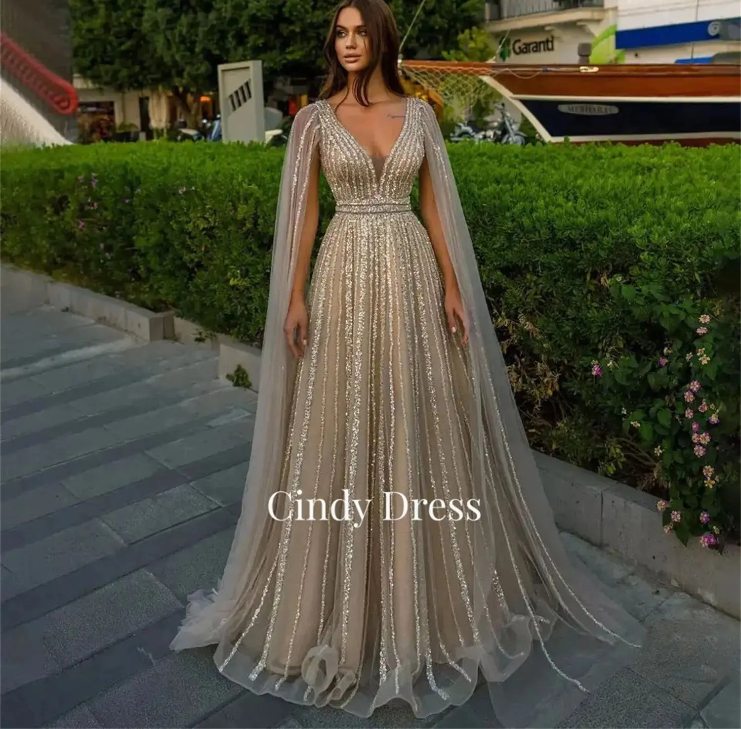 Cindy Beaded A-Line Shawl Beaded Shiny Luxury Dresses Evening 2023 Elegant Pretty Women's Long Wedding Party Dress Weddings Prom - Seprincess