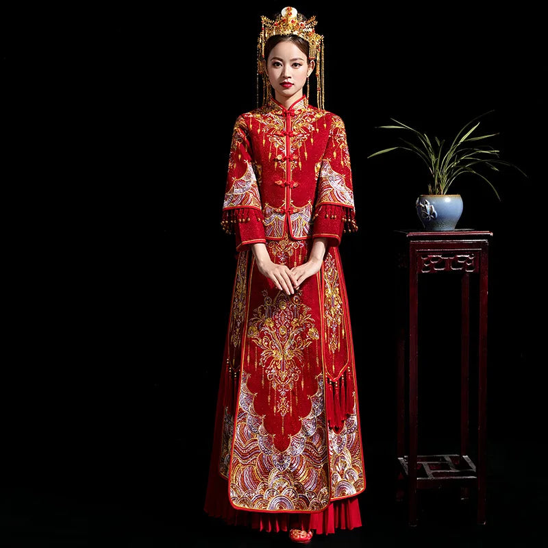 Size 6XL 2022 Modern Cheongsam Red Qipao Long Traditional Chinese Wedding Dress Oriental Style Dresses China Clothing Store - Seprincess