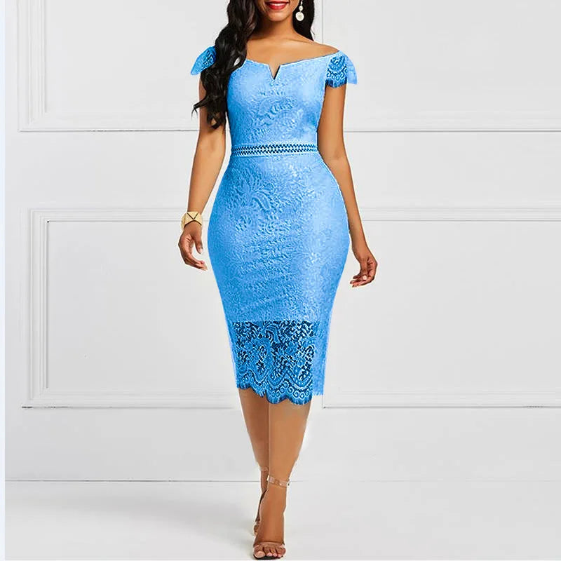 Elegant Lace Evening Wedding Party Dress for Women Sexy Hollow Out Office Ladies Bodycon Dresses Fashion Birthday Club Vestidos - Seprincess