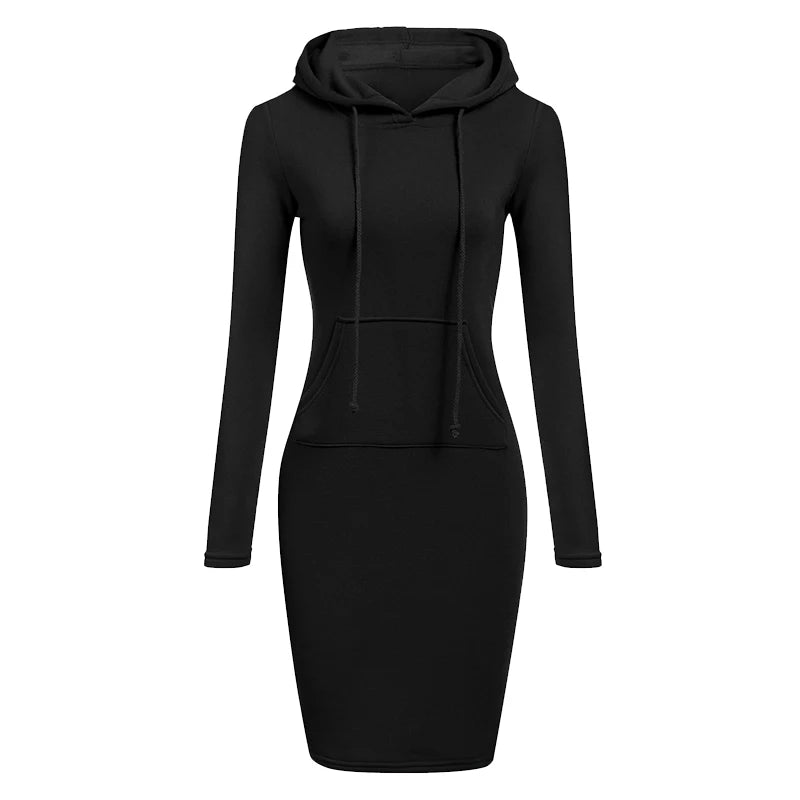 Women's Fashion Sweatshirt Dresses for Women Pocket Hooded Casual Dress Solid Color Long Sleeve Mini Dress - Seprincess