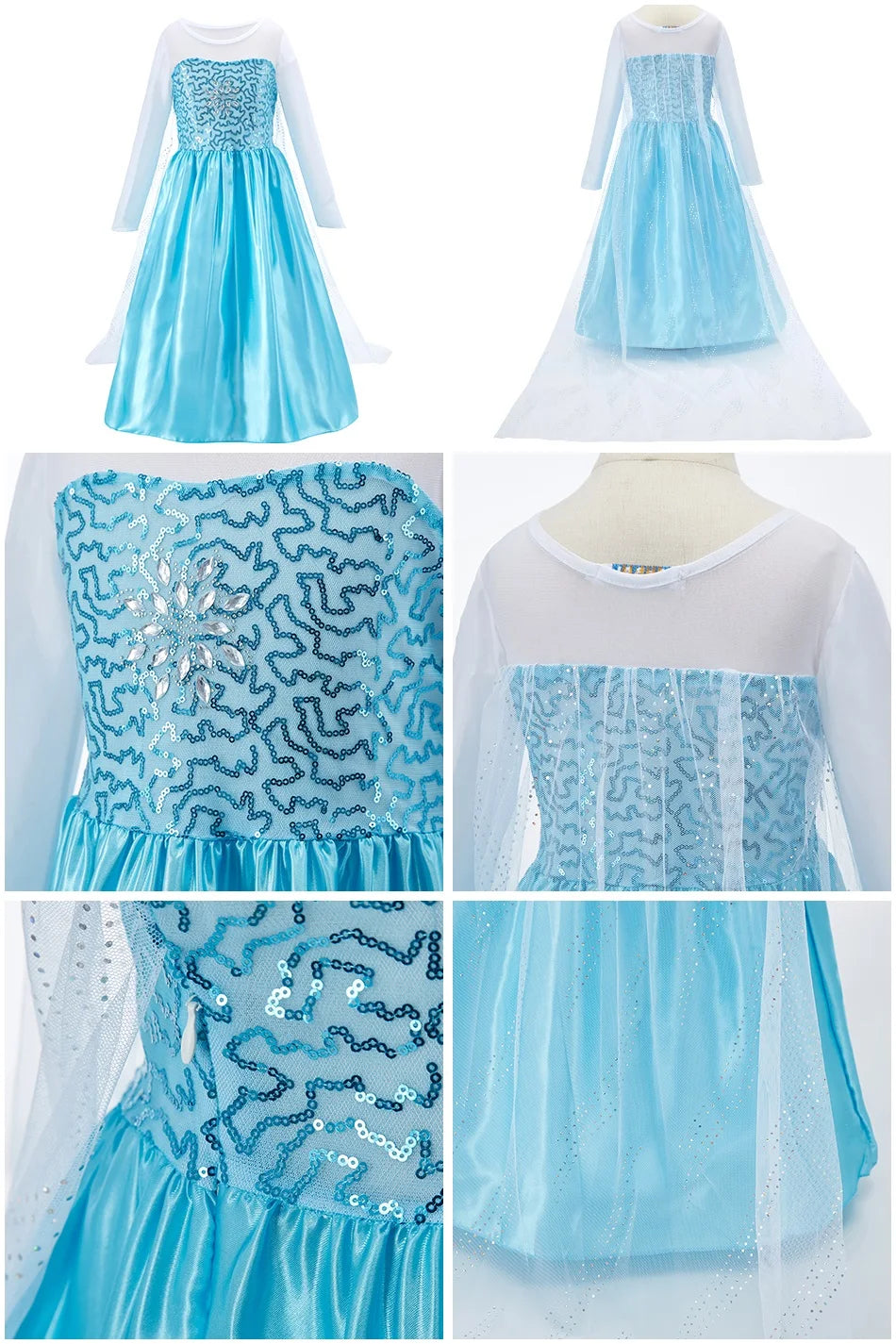 Children Elsa Gown Kids Snow Queen Dance Fancy Costume Girls Princess Halloween Long Sleeve Clothes Kids Party Cosplay Dresses - Seprincess