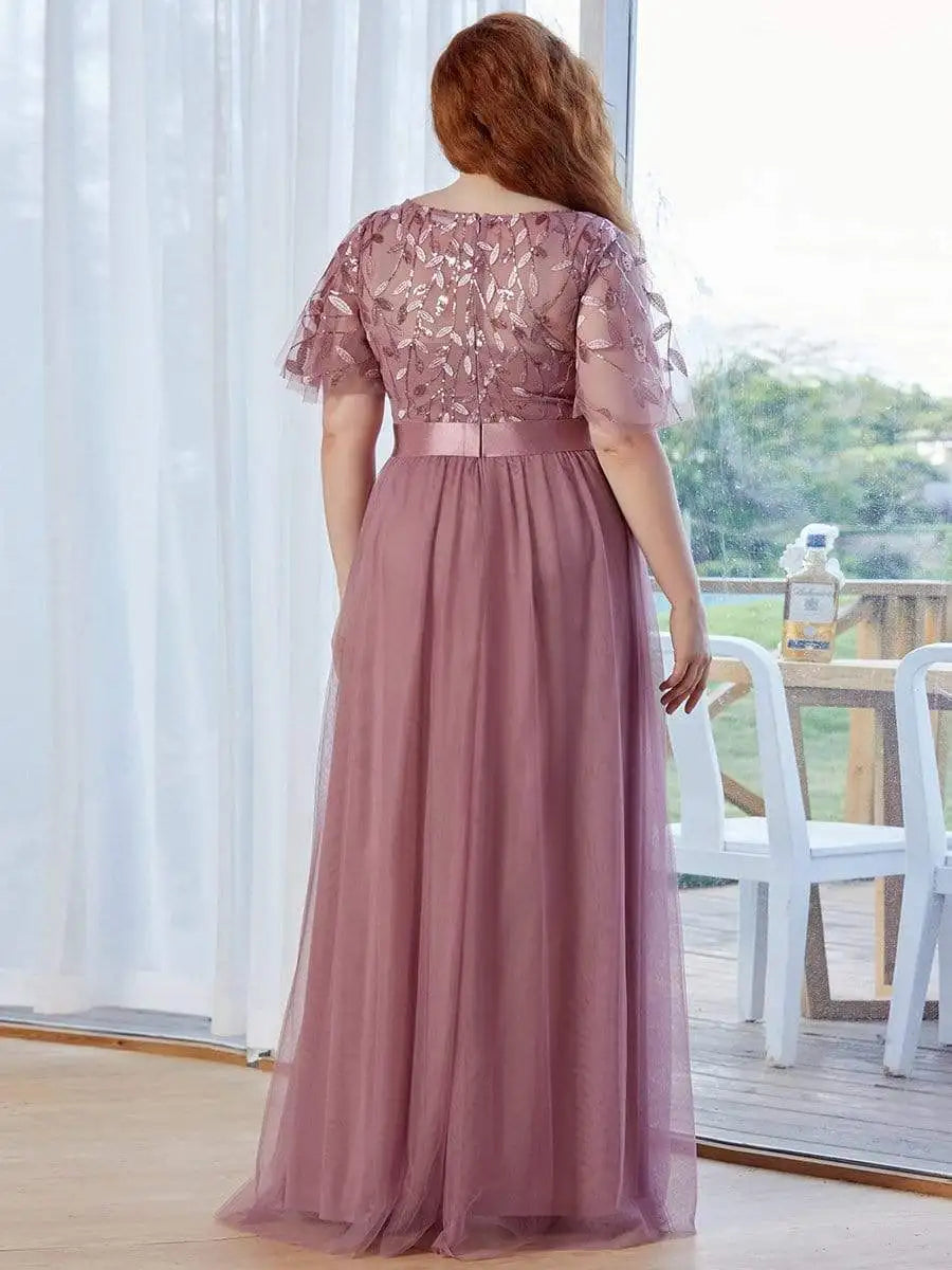 2023 NEW Plus Size Dress  Robe De Soiree Sparkle Evening Dresses Long A-Line O-Neck Short Sleeve LONG Formal Dresses - Seprincess