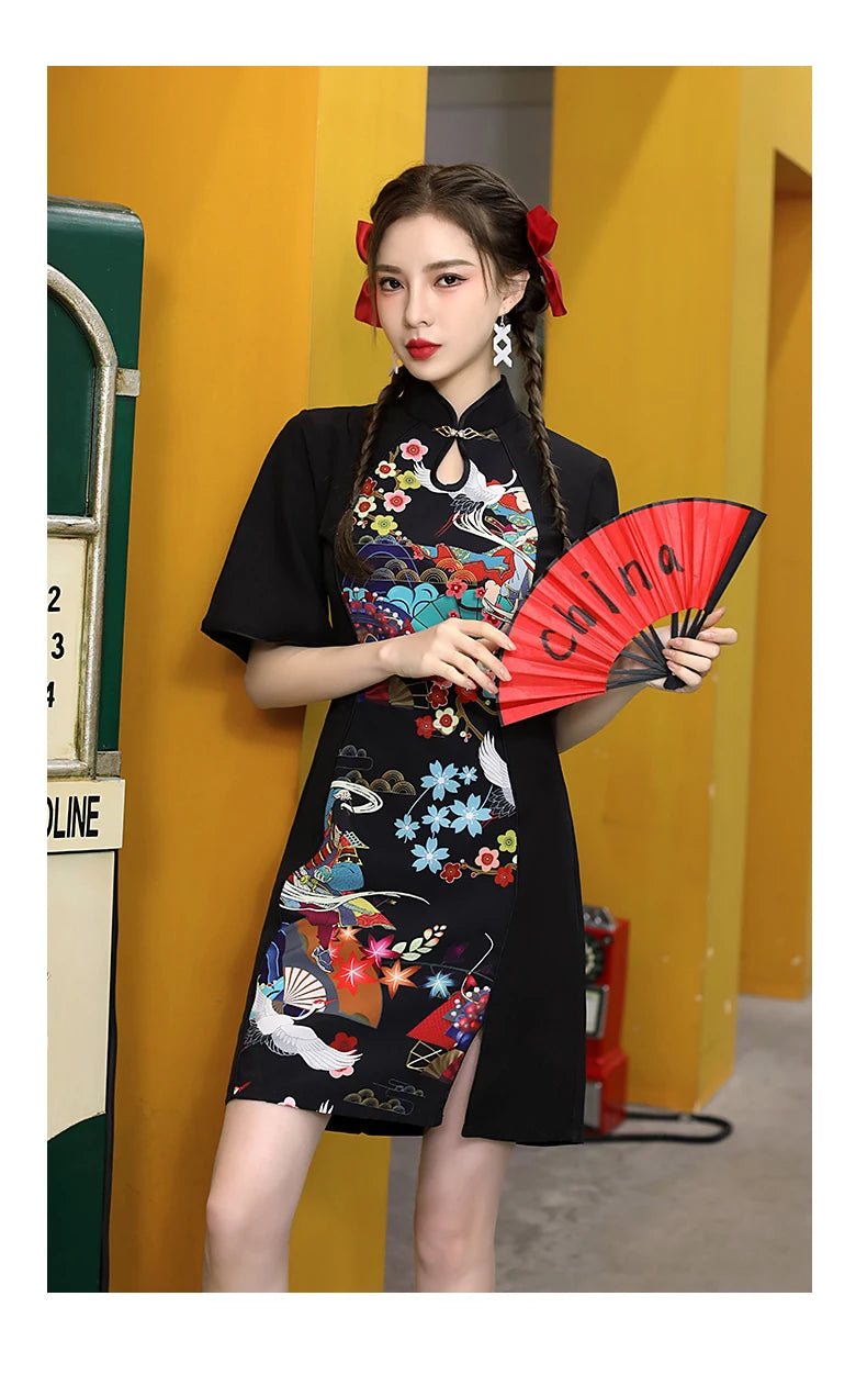 Chinese Style Cheongsam Dress Women Fashion Black Modern Modified Qipao National Traditional Robe Orientale Girl Vestido Chino - Seprincess