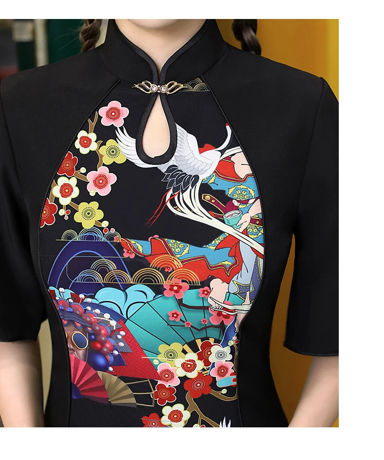 Chinese Style Cheongsam Dress Women Fashion Black Modern Modified Qipao National Traditional Robe Orientale Girl Vestido Chino - Seprincess