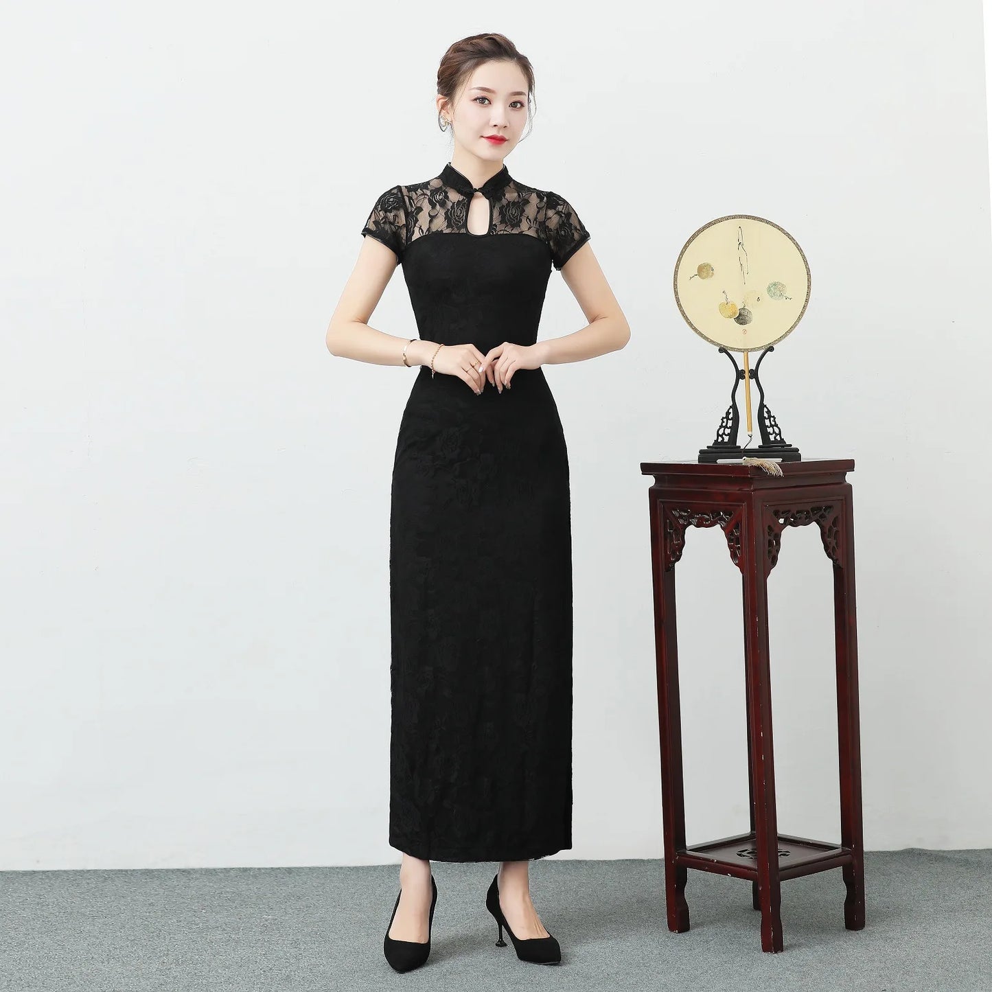 Lace Floral Perspective Collar Qipao Sexy Long Women Cheongsams Big Size 3XL 4XL 5XL Chinese Dress Grace Evening Party Vestidos - Seprincess