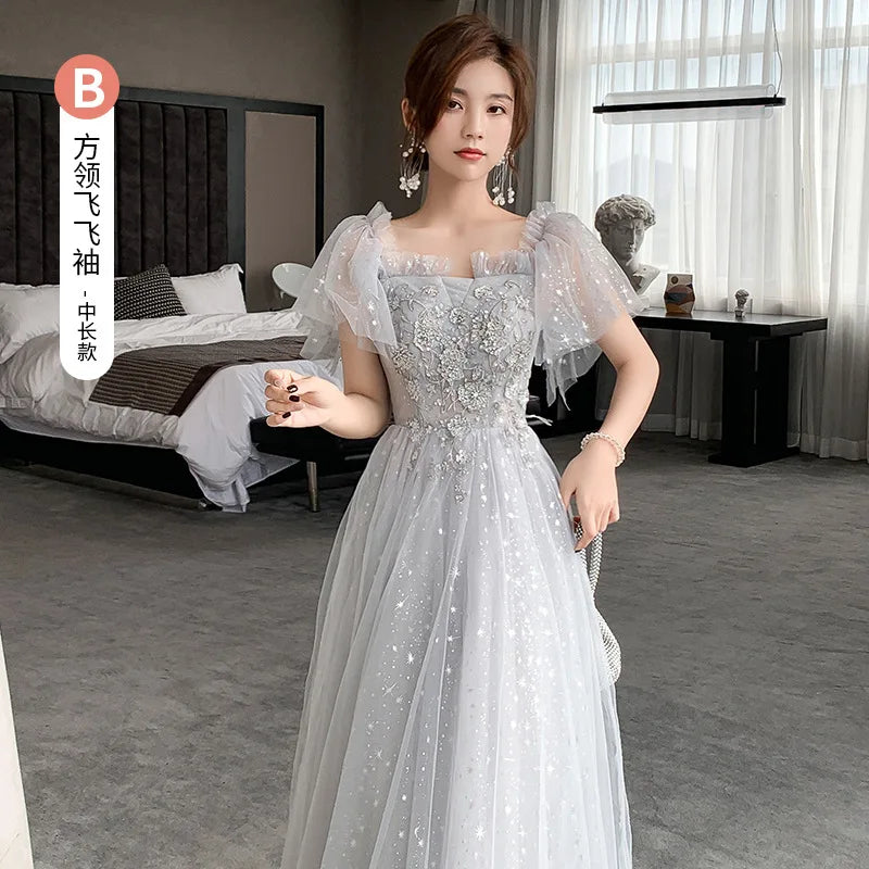 Temperament Bridesmaid Dress Lantern Sleeve Evening Party Dress Fairy Stage Show Dress Elegant Banquet Dress A-line Maxi Dress - Seprincess