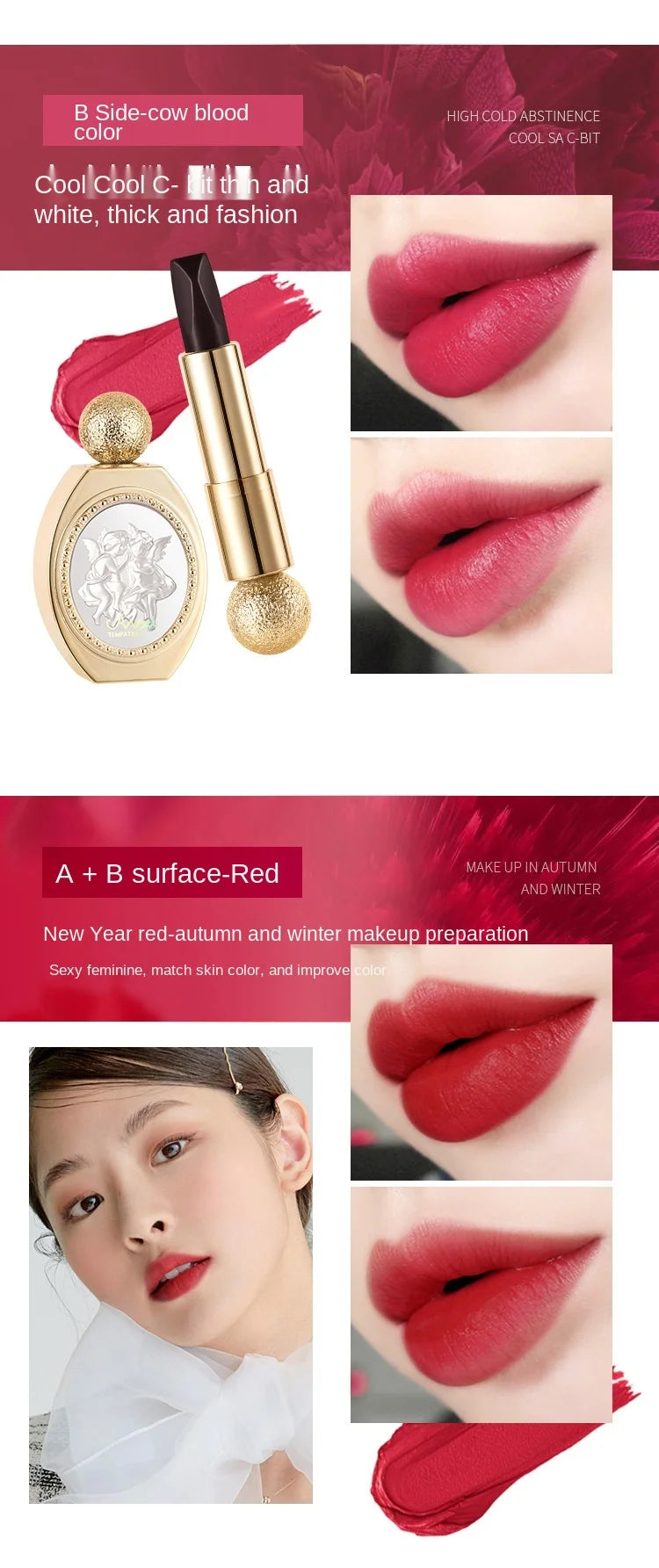 Oriental Classical Beauty 5 in 1  Lipstick Matte Pigmented Waterproof Lasting Lip Makeup Silky touch Charming Cosmetics - Seprincess