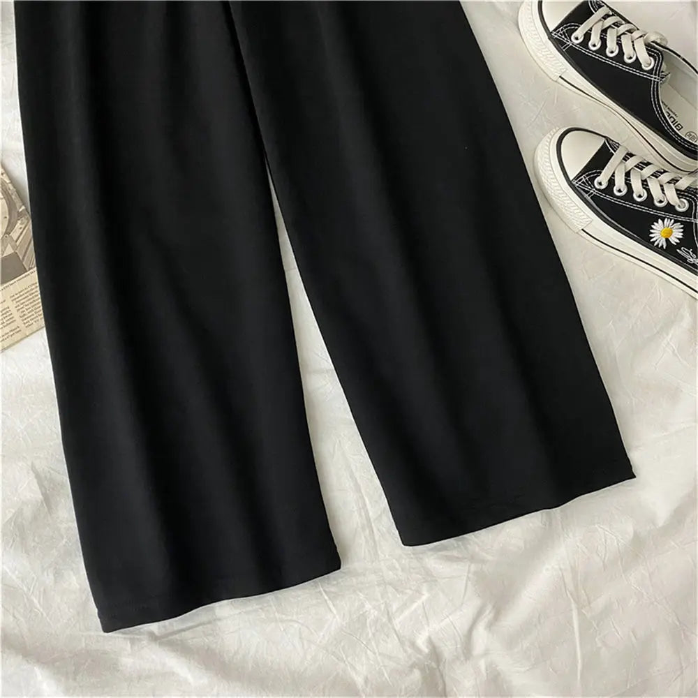 2 Pcs Women Sets Chic Striped Summer Leisure Femme Outfits Korean  Casual Suit Crop Top Basic Black High Waist Wide-leg Set - Seprincess