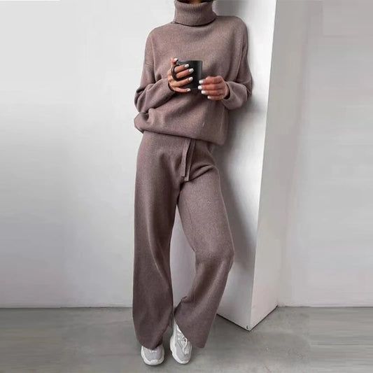 Women Sweater Suit Autumn Turtleneck Pullover Two Piece Set Casual Solid Loose Sweater and Long Pants Tracksuit Female Outfits - Seprincess