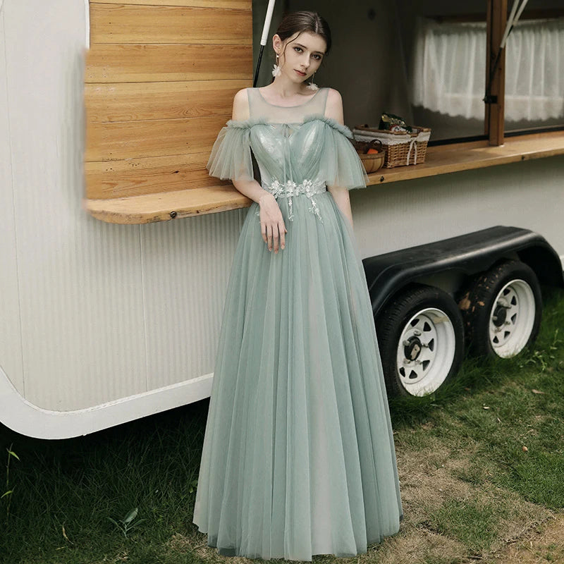 Bridesmaid Dresses Shining Sequin Appliques Women Wedding Party Dress V-Neck Half Sleeve Formal Long Gowns Elegant Vestidos R082 - Seprincess