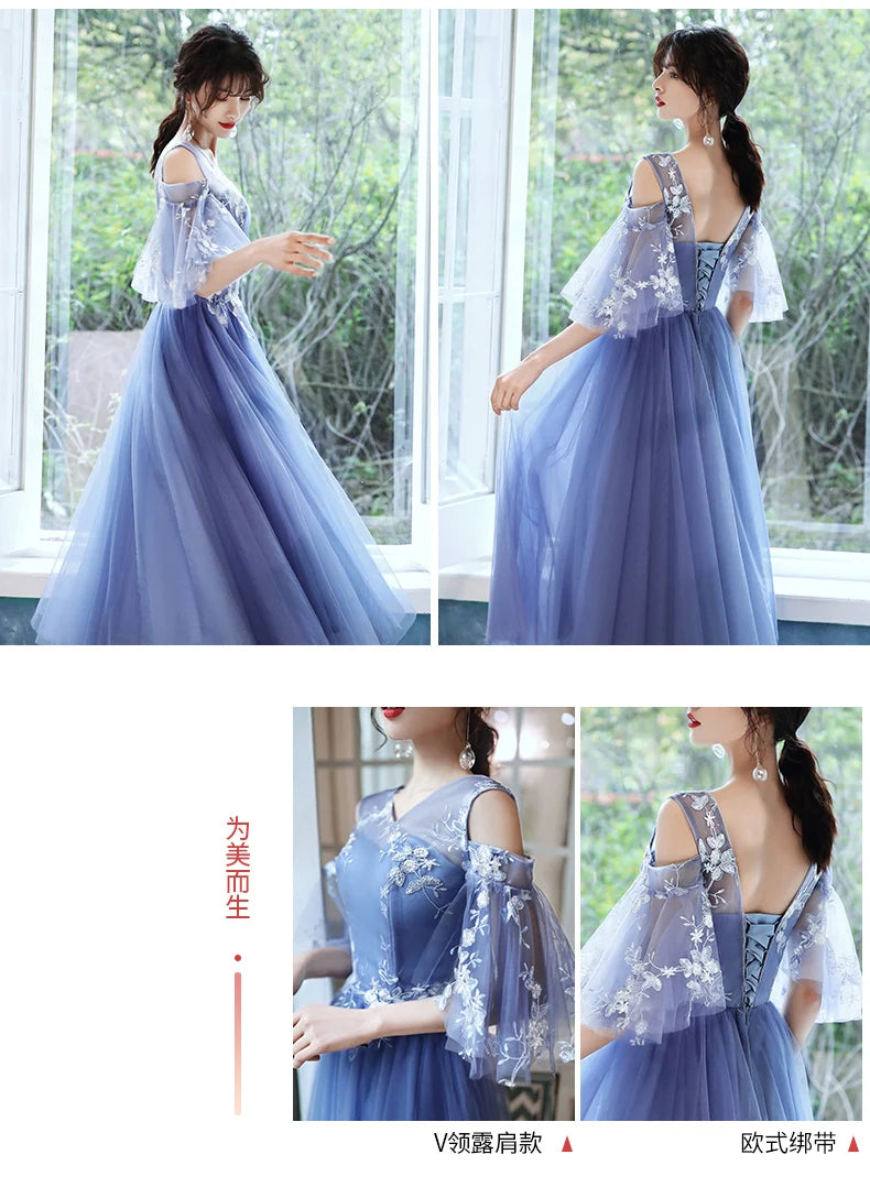 Grey Blue Prom Dress Party Princess Appliques Lace Up Wedding Party Prom Cocktail Dresses For Women Formal Gowns