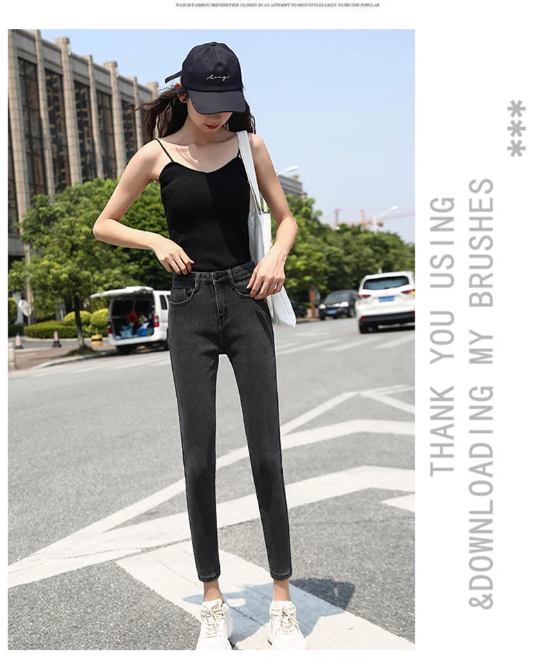 Clothes 26-40 winter women Colorful  velvet high waist jeans denim trousers stretch warm pencil pants thick skinny jeans