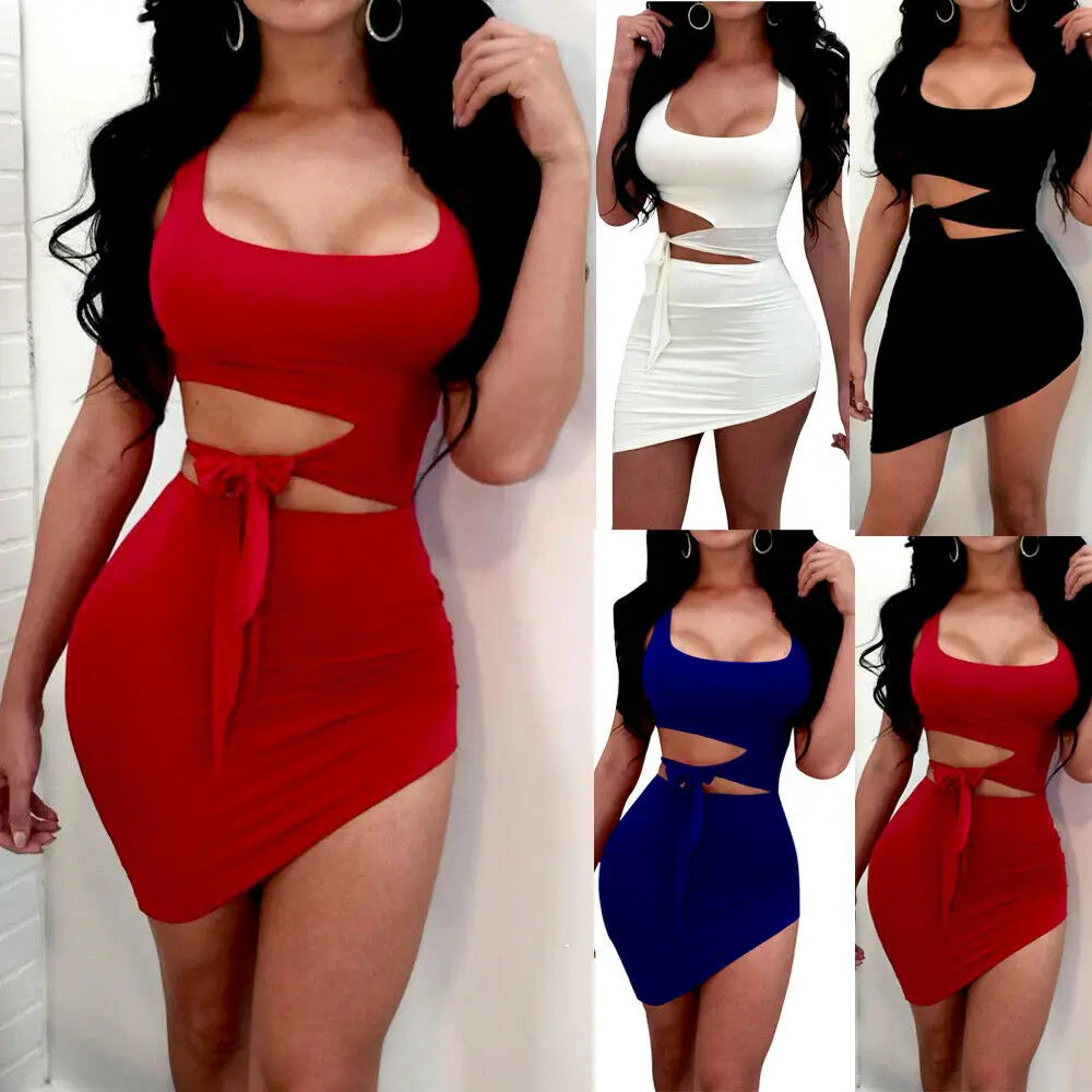 2020 New Fashion Sexy Women Bandage Dress Hollow Out Sexy Ladies Evening Party Dress Bodycon Sleeveless Club Wear Mini Dress - Seprincess