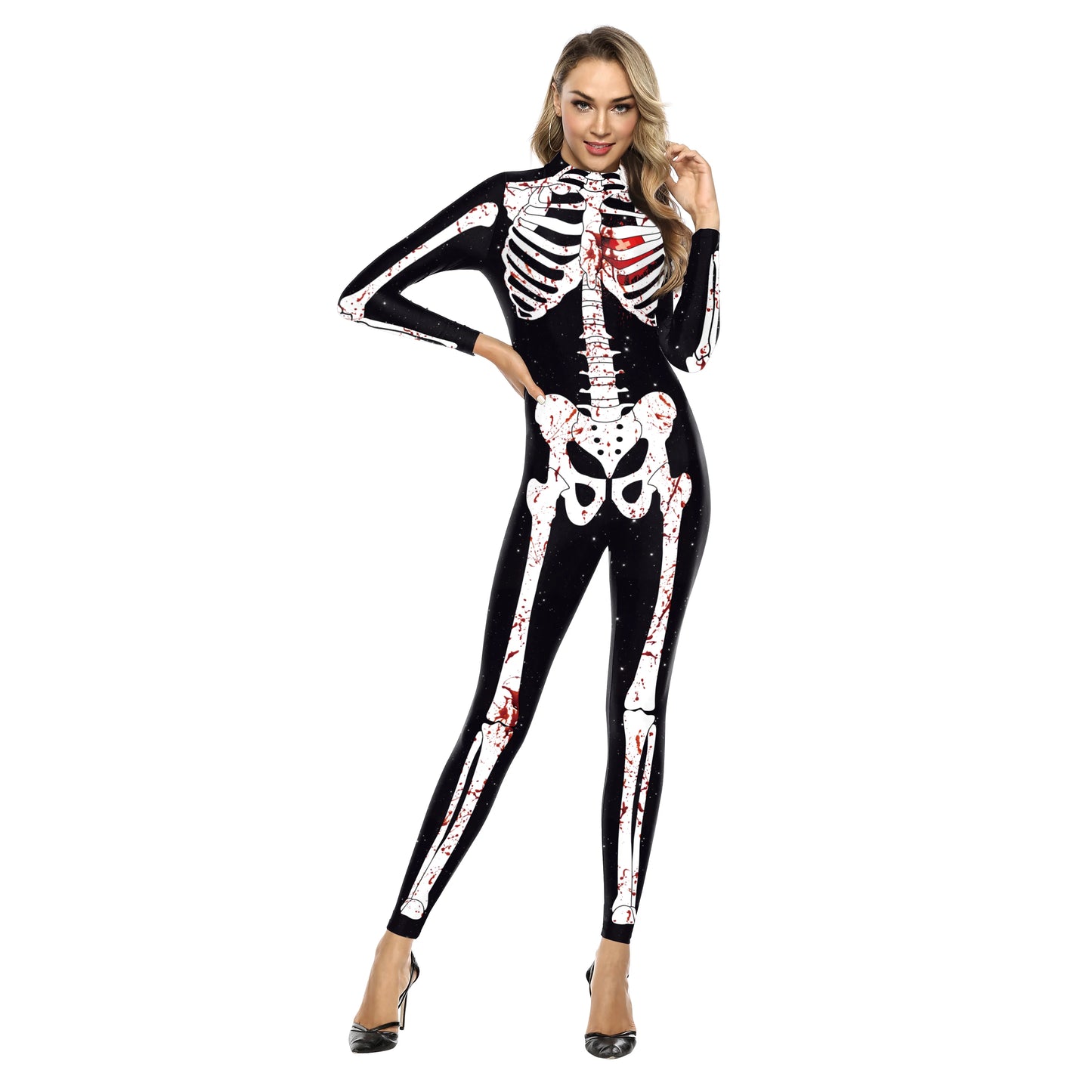 VIP FASHION Adult Skeleton Cospaly Costume Unisex Halloween Ghost Jumpsuit Carnival Party Zentai Bodysuit Scary Show Outfit Suit - Seprincess