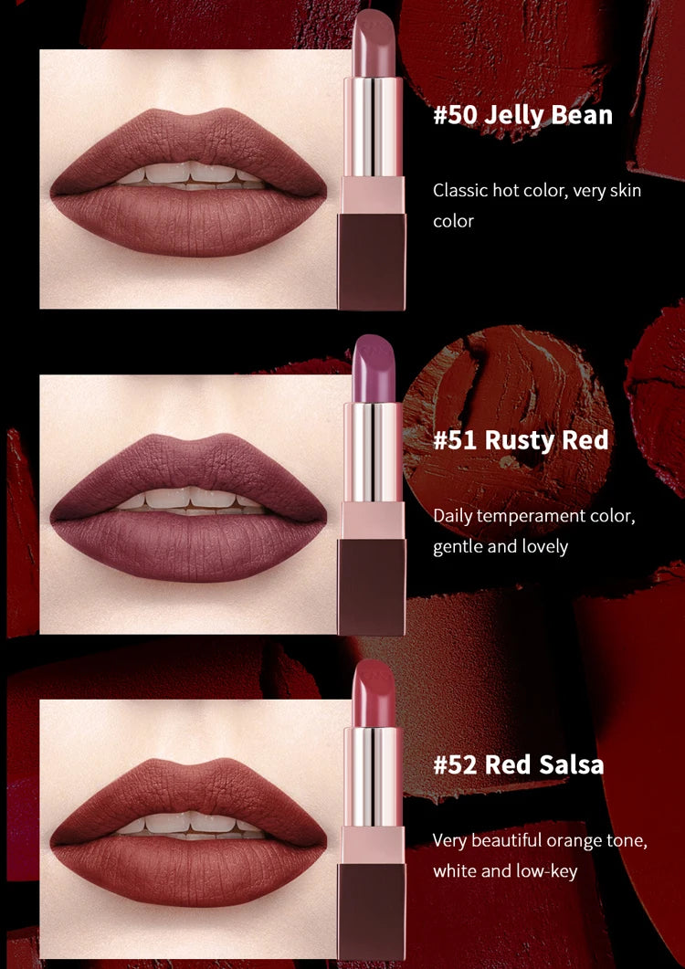 CHARMACY Waterproof Durable Easy To Wear Lipstick Natural Matte Red Velvet Lip Stick Lip Coloring Makeup Women Beauty Cosmetics - Seprincess