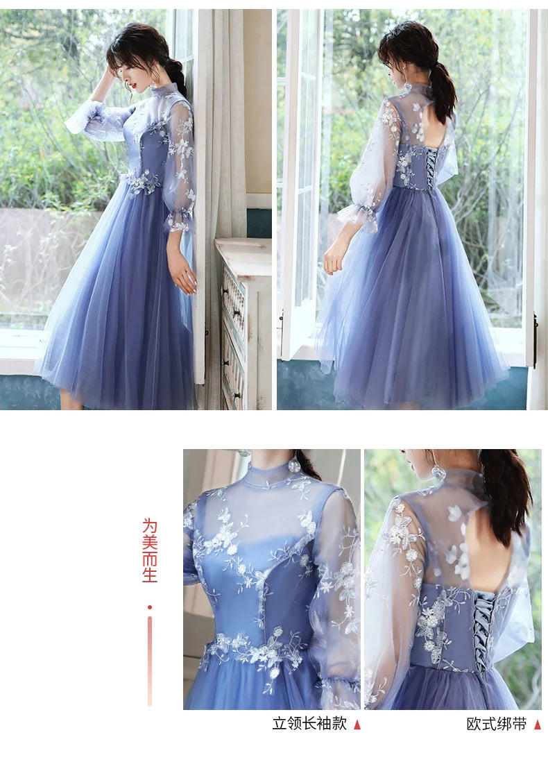 Grey Blue Prom Dress Party Princess Appliques Lace Up Wedding Party Prom Cocktail Dresses For Women Formal Gowns