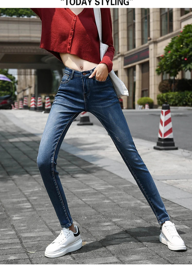 Clothes 26-40 winter women Colorful  velvet high waist jeans denim trousers stretch warm pencil pants thick skinny jeans