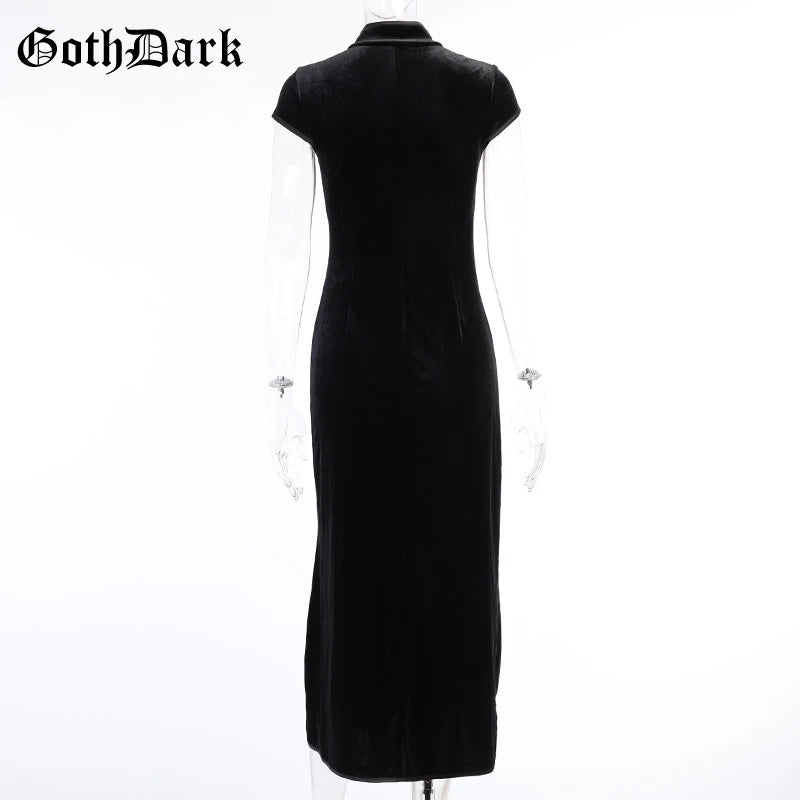 Goth Dark Romantic Gothic Velvet Aesthetic Dresses Vintage Women Black Bandage SlitHem Bodycon Dress Sexy Evening Wear Cheongsam - Seprincess