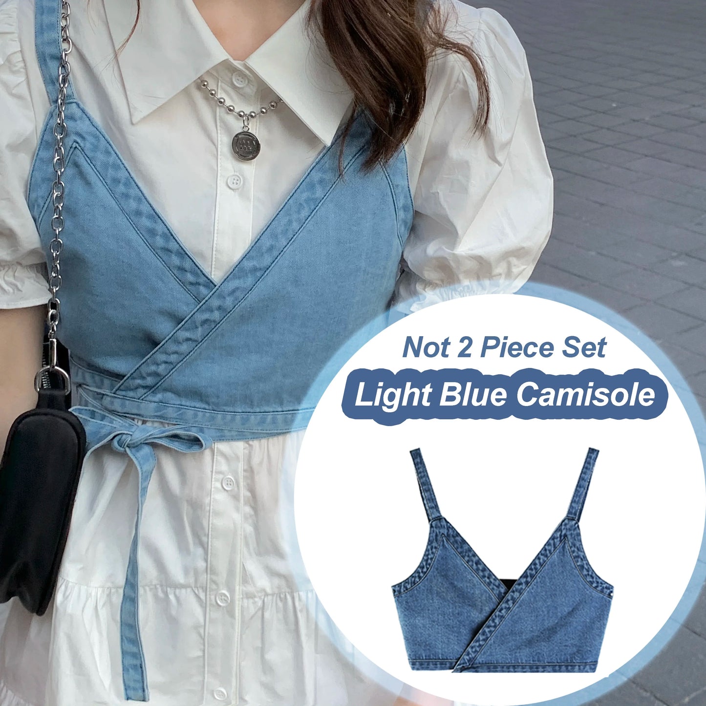 2 Piece Set Women Summer High Waist Dress Y2K Denim Camisole + Mini Dress Elegant Puff Sleeve A-line Dress Vintage Slim Dresses - Seprincess