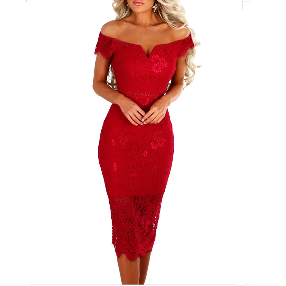 Elegant Lace Evening Wedding Party Dress for Women Sexy Hollow Out Office Ladies Bodycon Dresses Fashion Birthday Club Vestidos