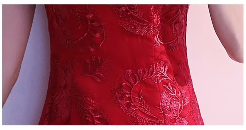 Lace Mermaid Chinese Style Lady Cheongsam Long Tight Elegant Dress Big Size 3XL Vestidso Vintage Red Bride Wedding Qipao S-203 - Seprincess