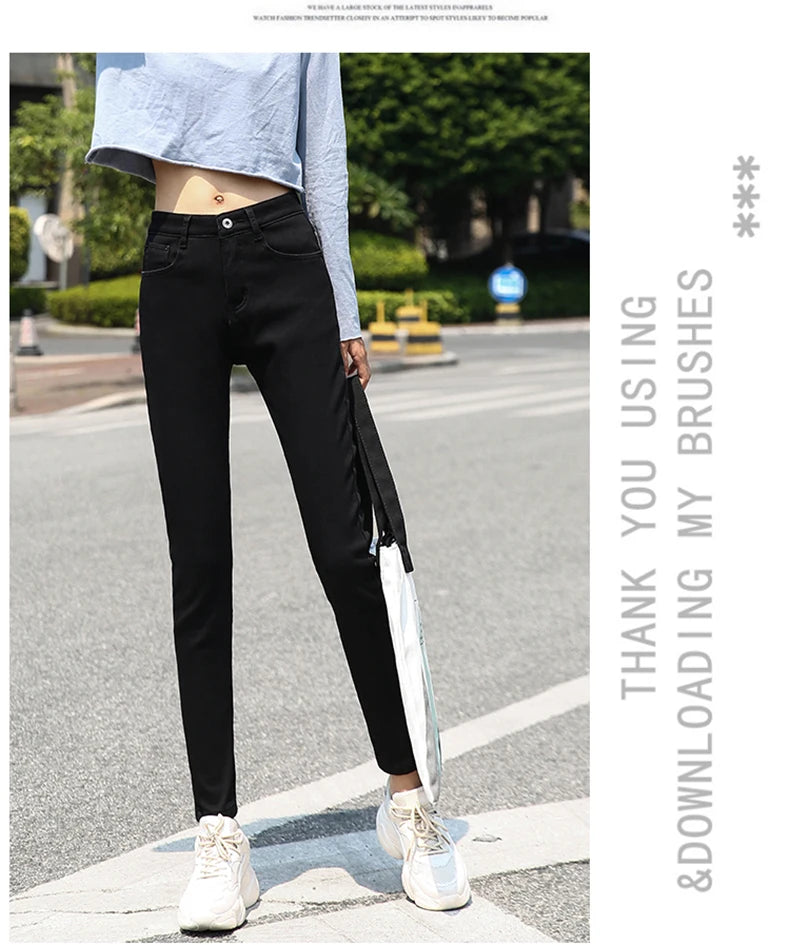 Clothes 26-40 winter women Colorful  velvet high waist jeans denim trousers stretch warm pencil pants thick skinny jeans