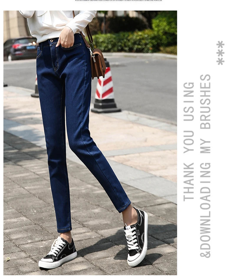 Clothes 26-40 winter women Colorful  velvet high waist jeans denim trousers stretch warm pencil pants thick skinny jeans