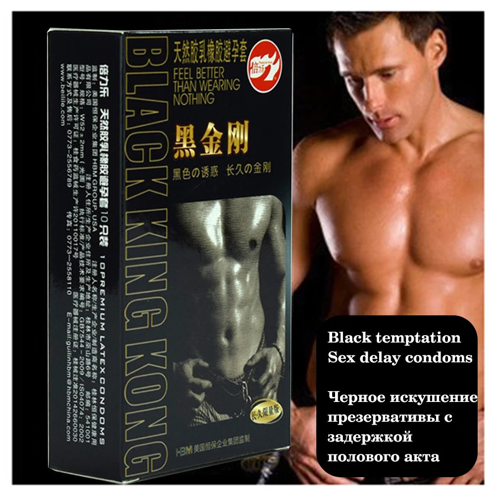 10/12PCs Condom Sex Toys for Men Black Man Penis Sleeve Ejaculation Delay Lasting Erotic Adult Long Lasting Golden Body Condoms - Seprincess