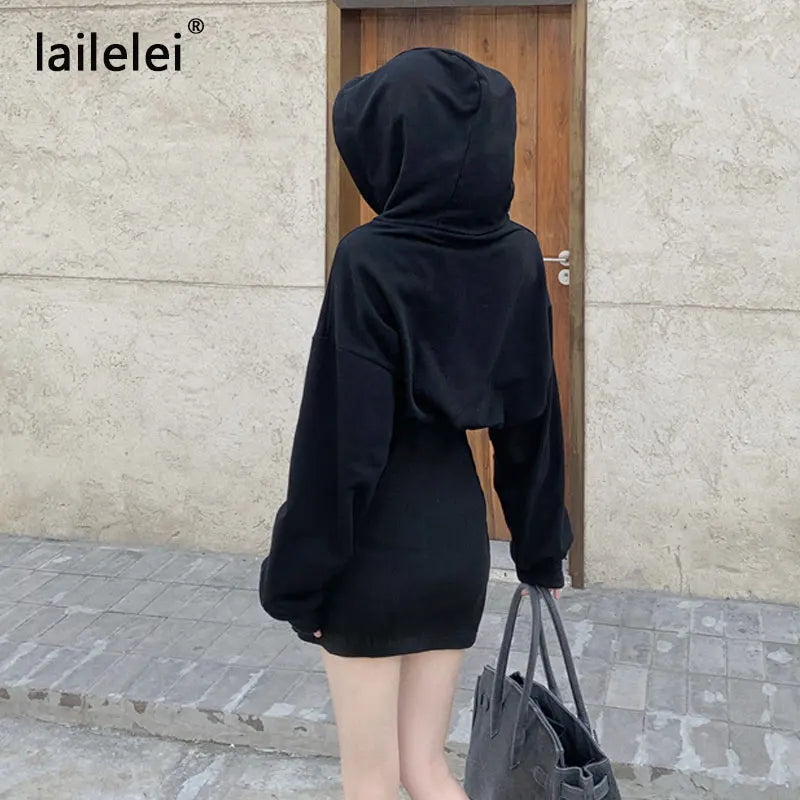 Hoodies Sweatshirt Knitted Dress Mini Black Long Sleeve Cotton Winter Vestido Corto Casual Korean Harajuku Fall 2020 Robe Femme - Seprincess