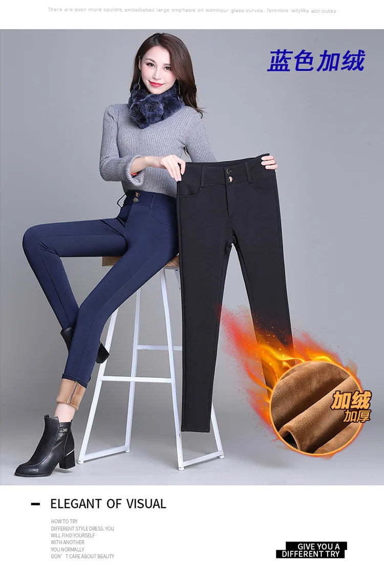 2022 New Fashion High Waist Autumn Winter Women Thick Warm Elastic Pants Quality S-5XL Trousers Tight Type Pencil Pants