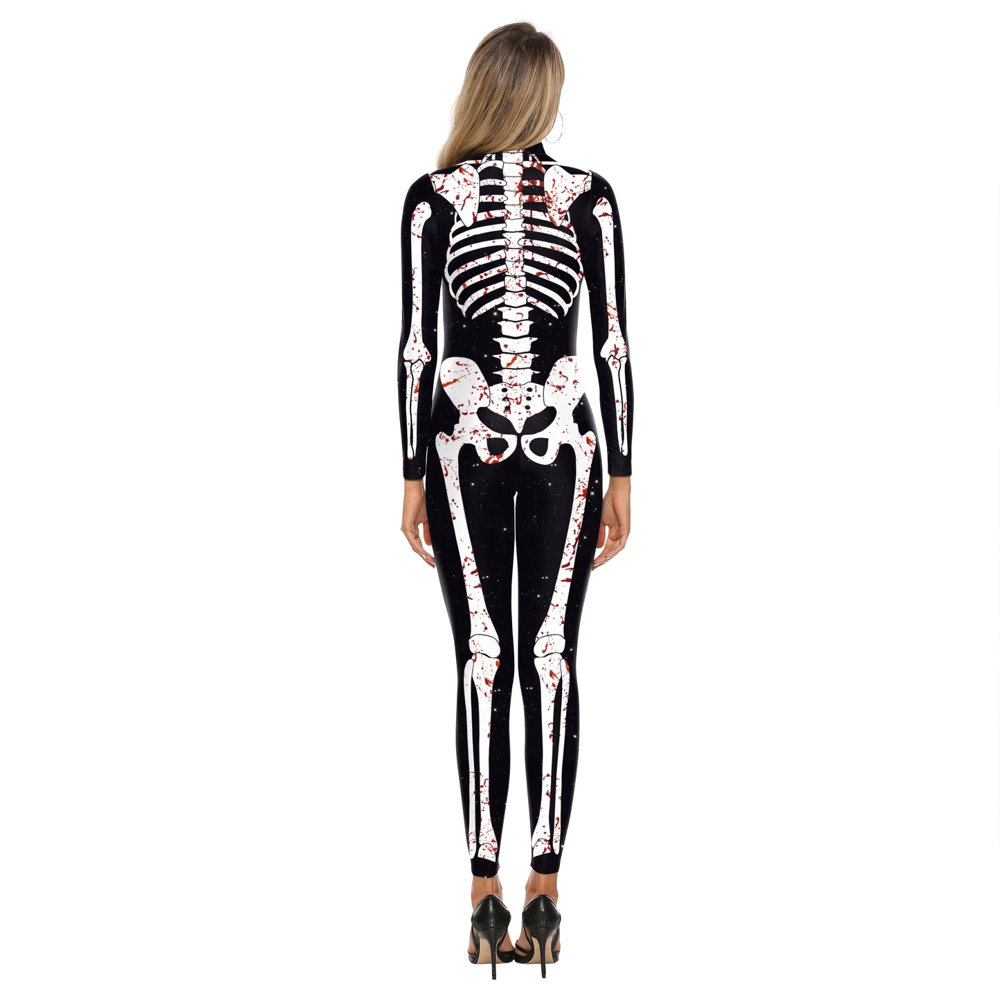 VIP FASHION Adult Skeleton Cospaly Costume Unisex Halloween Ghost Jumpsuit Carnival Party Zentai Bodysuit Scary Show Outfit Suit