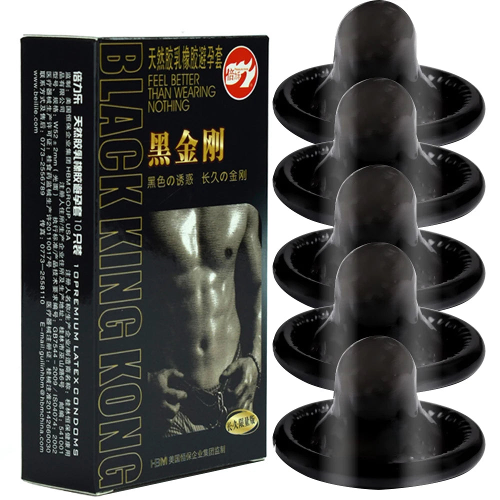 Black Condoms for Men Delay Ejaculation Latex Penis Sleeve Long Lasting Vaginal Condoms Adults Sexulaes Toys Safer Contraception - Seprincess