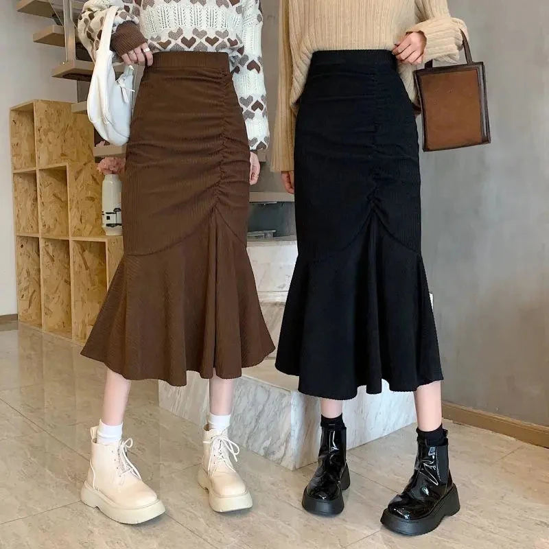 Lucyever Fashion High Waist Midi Skirts for Women 2023 Spring Slim Fit  Hip Mermaid Skirt Woman Korean Ruffles Brown Skirts 2XL - Seprincess