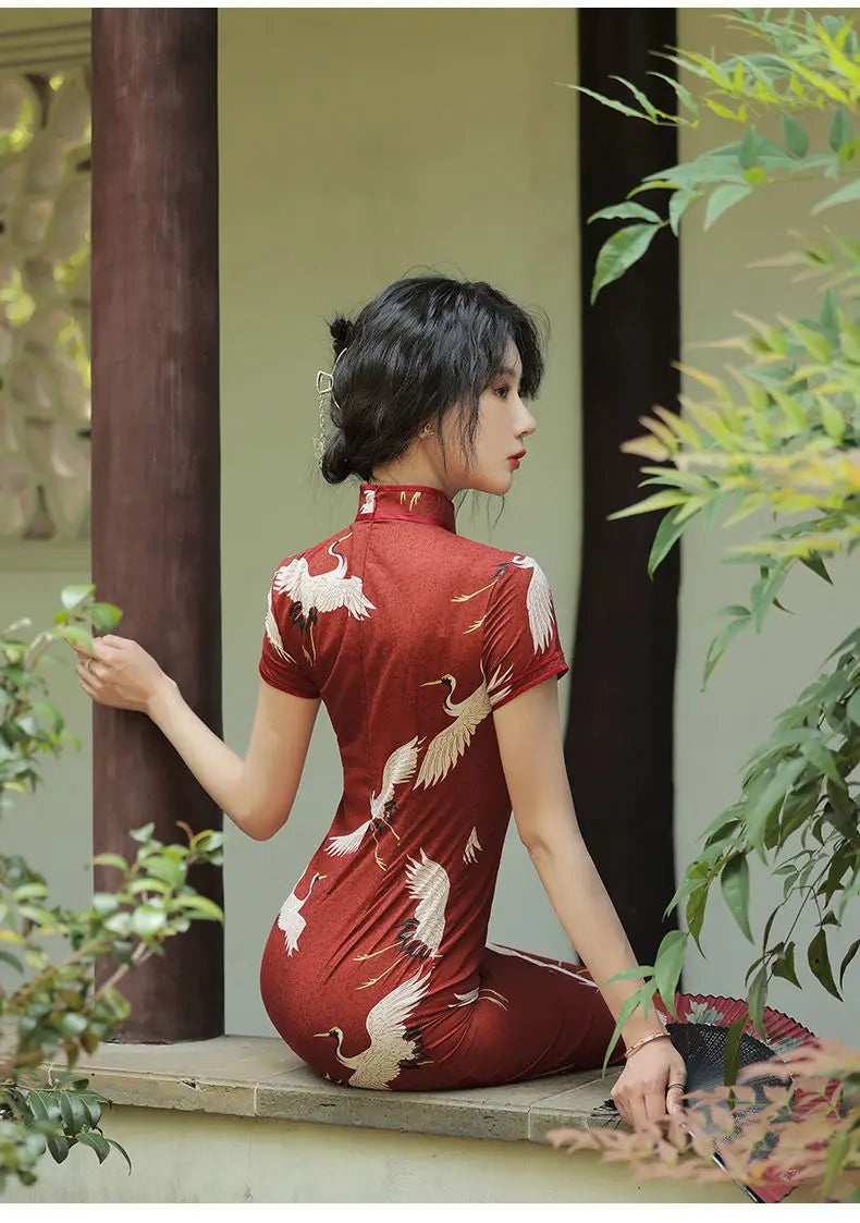 Red cheongsam 2021 New Female Summer Young Style Daily Retro Chinese Style Improved Elegant Long Dress - Seprincess