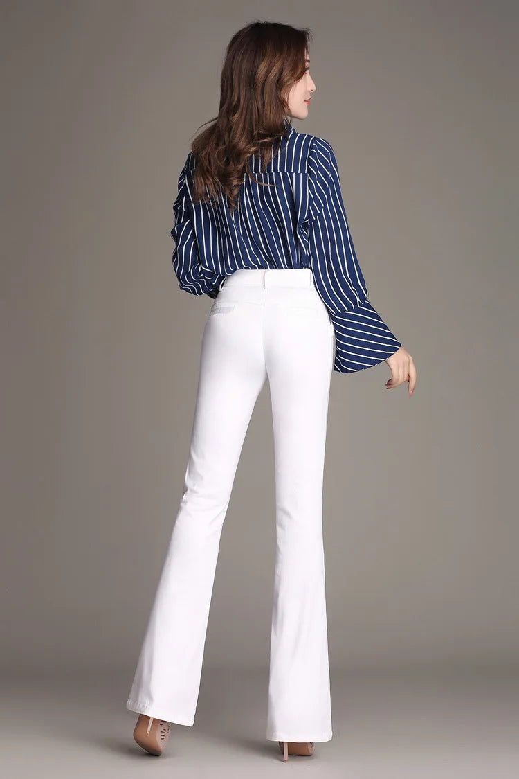 YUEY New Womens Spring Summer Trousers  Thin 100% Cotton Flared Pants Solid Color Casual Stretch S To 4XL Dropshiping