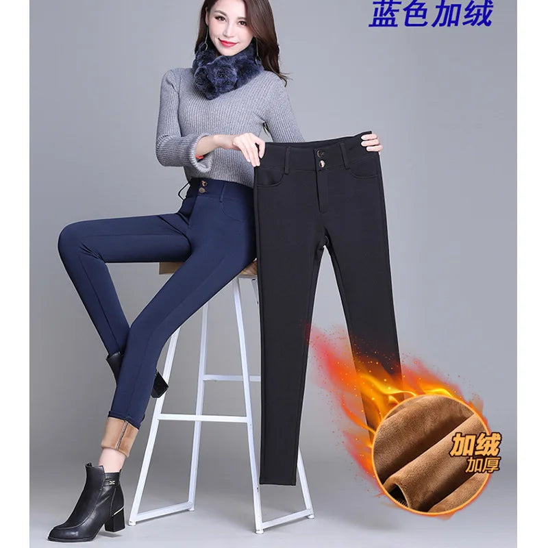 2022 New Fashion High Waist Autumn Winter Women Thick Warm Elastic Pants Quality S-5XL Trousers Tight Type Pencil Pants