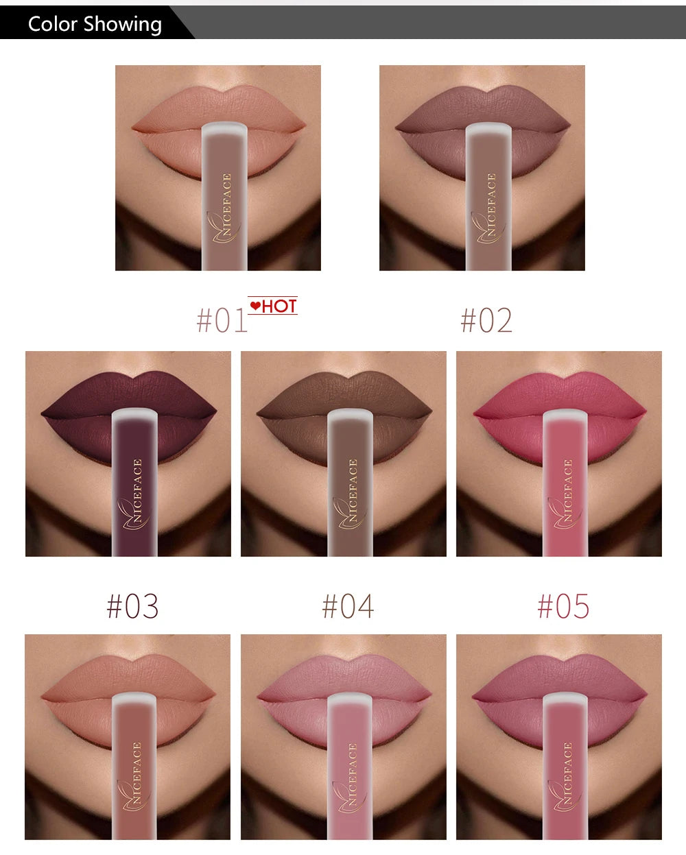 NICEFACE Hot Color Lip Gloss Waterproof Matt Lipgloss Lasting Nude Liquid Lipstick Cosmetic Sexy Women Lip Tint Makeup Lip Stain - Seprincess