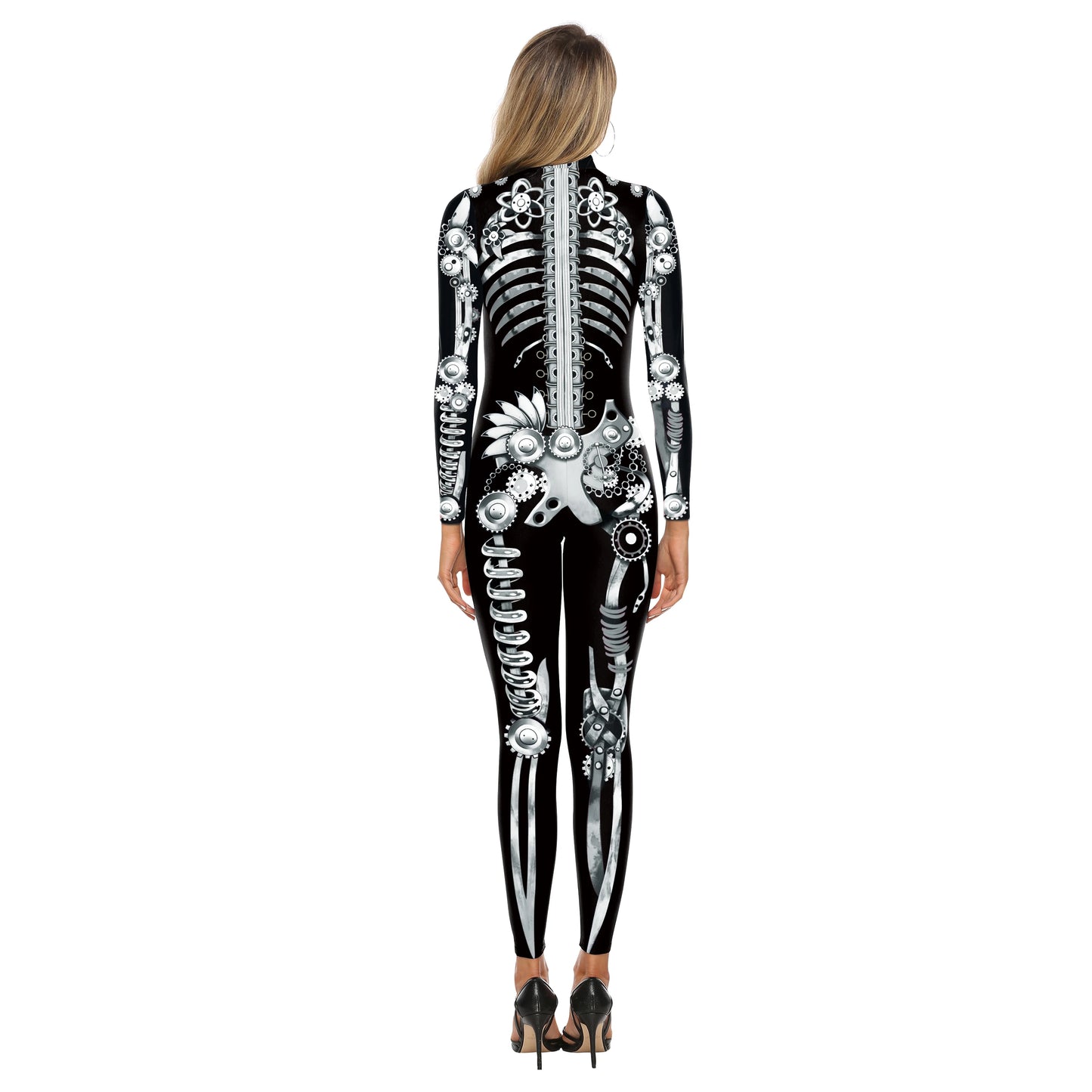 VIP FASHION Adult Skeleton Cospaly Costume Unisex Halloween Ghost Jumpsuit Carnival Party Zentai Bodysuit Scary Show Outfit Suit