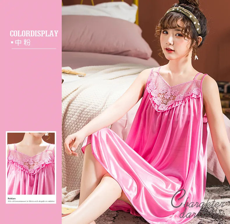 Ice Silk Nightgowns Sleeping Dress Women Summer Brides Wedding Silk Nightdress Female Nightie Sleepwear Bridesmaid Honeymoon