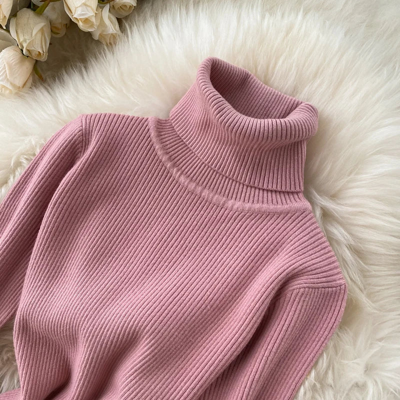 Dresses for Women 2022 Sexy Turtleneck Knitted Bodycon Dress Women Autumn Winter Long Sleeve Sweater Dress