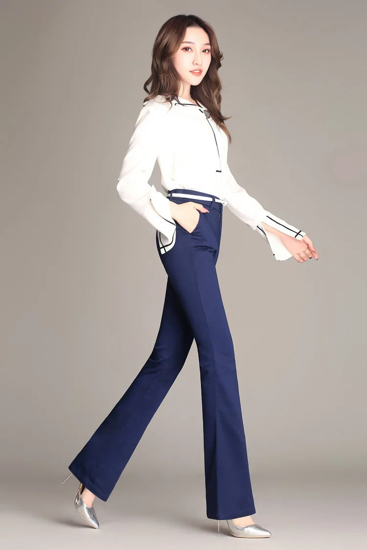 YUEY New Womens Spring Summer Trousers  Thin 100% Cotton Flared Pants Solid Color Casual Stretch S To 4XL Dropshiping