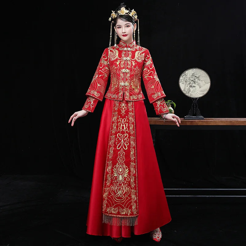 Size 6XL 2022 Modern Cheongsam Red Qipao Long Traditional Chinese Wedding Dress Oriental Style Dresses China Clothing Store - Seprincess