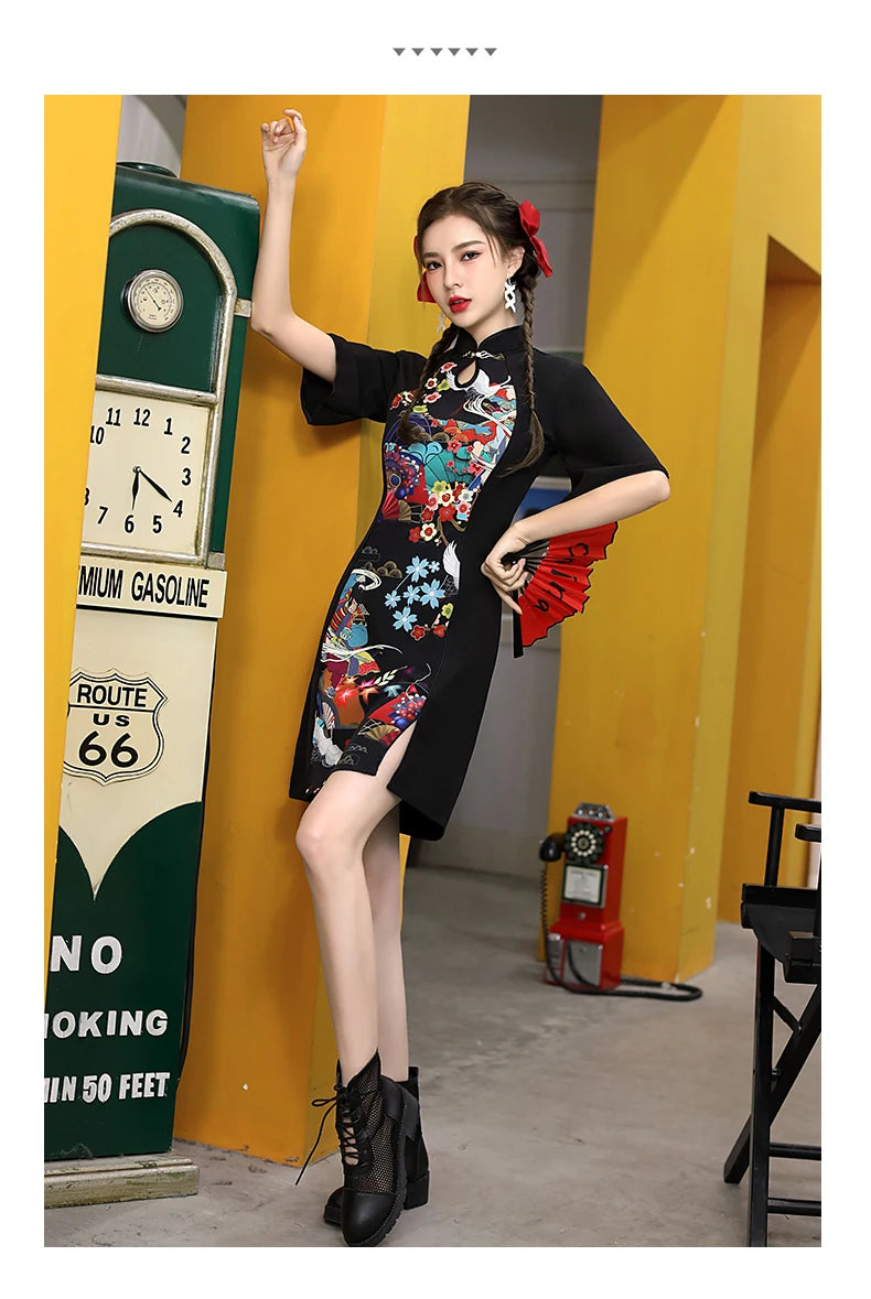 Chinese Style Cheongsam Dress Women Fashion Black Modern Modified Qipao National Traditional Robe Orientale Girl Vestido Chino - Seprincess