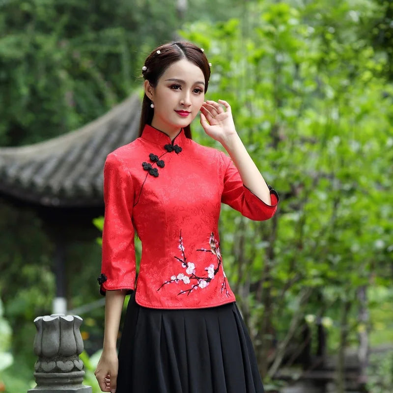 Cheongsam Top Qipao 2021 News Floral Elegant Traditional Chinese Clothing for Women Chinese Shirts Dress Wedding Vestidos Tang - Seprincess