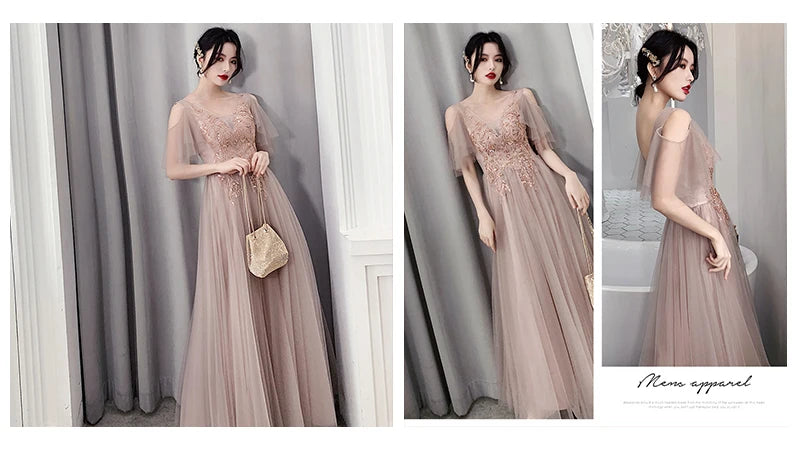 Bridesmaid Dresses Shining Sequin Appliques Women Wedding Party Dress V-Neck Half Sleeve Formal Long Gowns Elegant Vestidos R082 - Seprincess