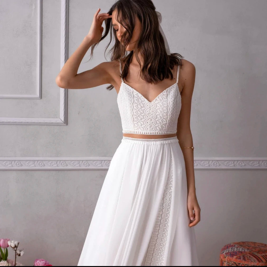 2024 Simple Boho Wedding Dresses 2 Pieces A-Line Spaghetti Straps Backless Sleeveless Elegant Bridal Gowns Vestidos De Noiva New - Seprincess