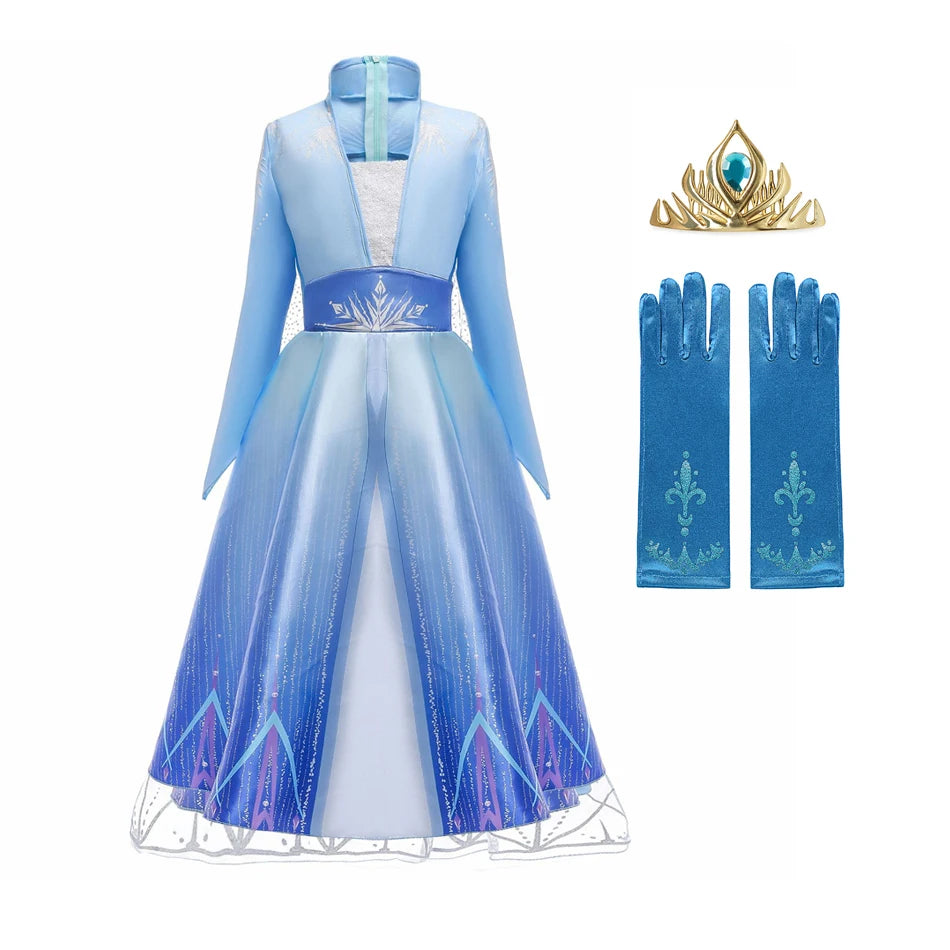 Frozen Girls Dress Elsa 2 Princess Cosplay Costume Kid Fancy Children Gowns Vestidos Snow Queen Disney - Seprincess