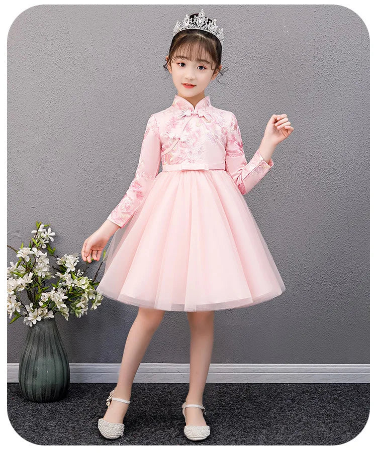 Cute Flower Girls Dresses Kids Chinese Embroidery Lace Cheongsam Dress Baby Girls Elegant Traditional Chinese New Year Dress - Seprincess